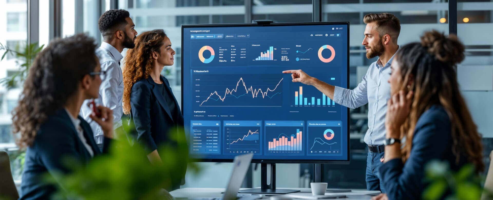 International business group reviewing market information